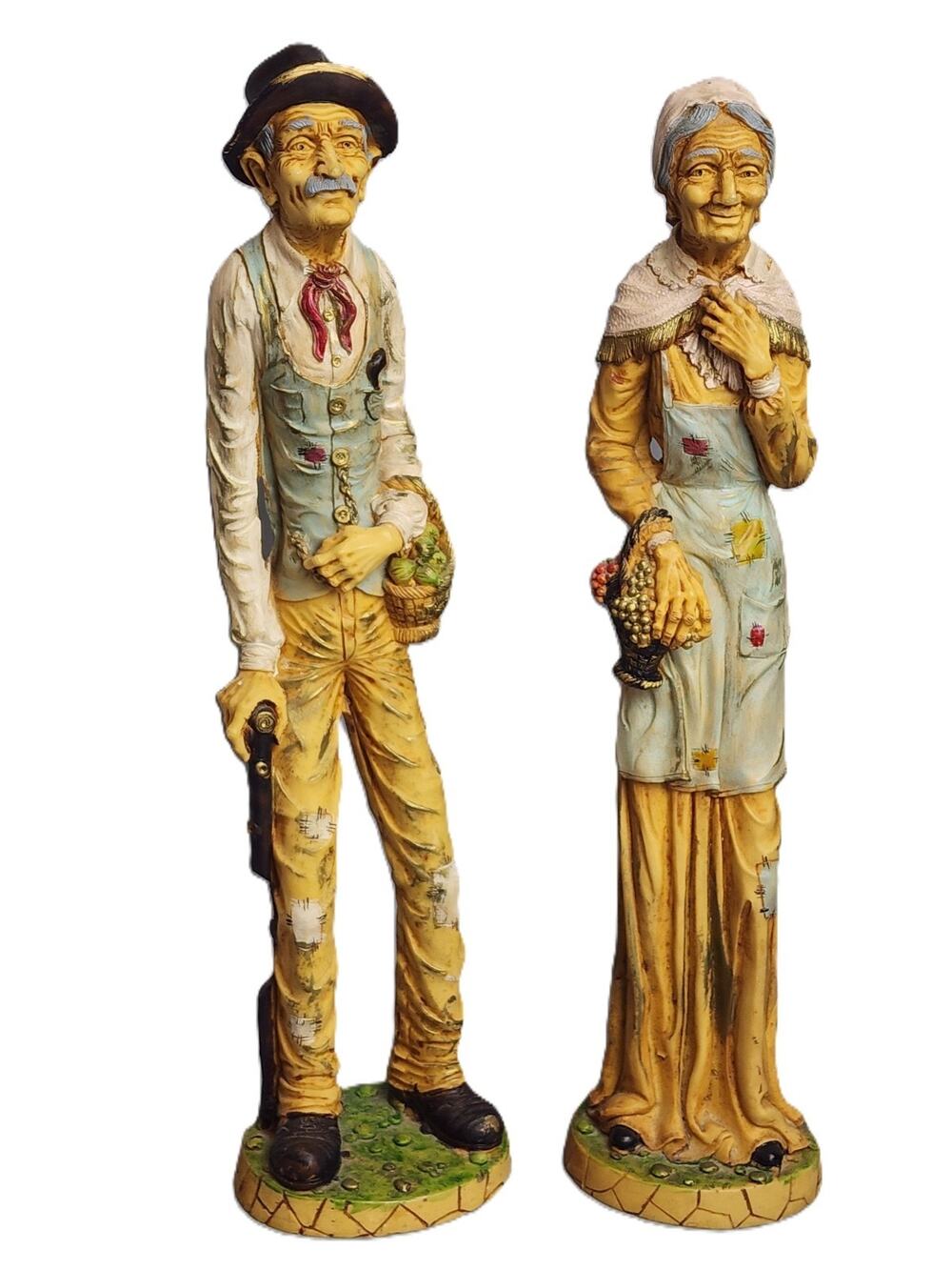 L Toni Statues Old Woman Elderly Man Figure Set Farmhouse Painted Resin - 19"